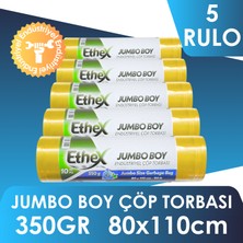 Ethex Endüstriyel Jumbo Boy Çöp Torbası/poşeti - 10 Adet 350GR 80 x 110CM 90LT Sarı 5 Rulo