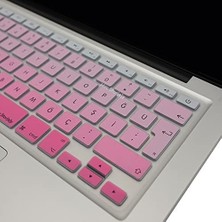 Daisy Home MacBook Silikon Klavye Kaplama Koruyucu Kılıf Air Pro Eski USB Li Model 2008/2017 Uyumlu Türkçe Q Renkli Baskı Silikon Pembe
