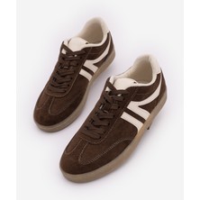 Marjin Kadın Sneaker Acı Kahve Bağcıklı Düz Taban Spor Ayakkabı Tiyone Kahve Süet