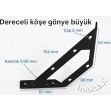 Daisy Home Mobilya Köşe Birleştirme Aparatı, Siyah Metal L Gönye Köşebent, 154X62X68 Mm, 2.00 mm Kalınlık, Dolap Sabitleyici Bağlantı Demiri, Montaj Vidası ile Beraber, 4 Adet