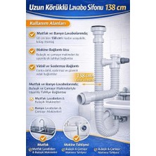 Daisy Home 138 cm Uzun Körüklü Lavabo Sifonu, Esnek Gider Borusu, Çamaşır ve Bulaşık Makinesi Tahliye Bağlantılı, Kolay Montajlı Dayanıklı Plastik Lavabo Gider Hortumu