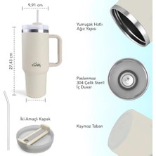 Daisy Home Any Morning Vaha 1200 ml Üç Kademe Çevirmeli Kapaklı Çift Katman Çelik Termos Mug Krem SI2440217