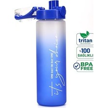 Daisy Home Su Matarası Tritan Geniş Ağız Su Şişesi Gradient Type Spor Matarası Suluğu Bpasız 630 ml Mavi 0111