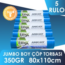 Ethex Endüstriyel Jumbo Boy Çöp Torbası/poşeti(10 Adet 350GR 80 x 110CM 90LT Mavi, 5 Rulo