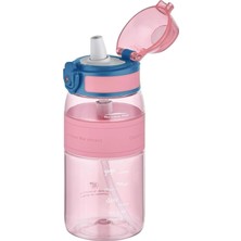Daisy Home 440ML Mini Boy Silikon Gövde Pipetli (Isırılmaz) Tritan Su Matarası (Pembe)