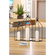 Daisy Home Metal Kafes 3’lü Set Mumluk Fener Dekoratif Mumluk Ferforje Şamdan