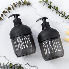 Daisy Home C-527 2'li Sıvı Sabunluk Seti - Mutfak-Banyo Tezgah Üstü Temizlik Seti - Siyah Cam 425 ml