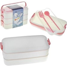 Daisy Home 3 Katlı 1260 ml Çatal Kaşıklı Sefer Tası Beslenme Kabı Yemek Taşıma Seti Lunch Box Bpa Sıfır Kilitli Taşıma Kulplu 420 ML+420 ML+420 Ml+ Çatal+ Kaşık Karışık Renk