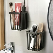 Daisy Home 2'li Set Yapışkanlı Diş Fırçalık, Saç Fırçası Tarak Düzenleyici, Banyo Düzenleyici Banyo Rafı Siyah
