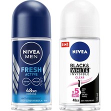 Daisy Home Men Erkek Roll On Deodorant Fresh 50 Ml, Ter ve Ter Kokusuna Karşı 48 Saat Deodorant Koruması X2 + Kadın Roll On Deodorant & Invisible Clear 48 Saat Koruma (50 Ml)