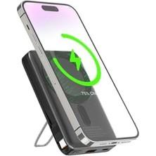 Daisy Home Magnetic Powerbank 5000MAH Kablosuz Hızlı Şarj LED Gösterge Ekran Magsafe Uyumlu 22.5W Pd Qc Taşınabilir Şarj Cihazı Standlı Kendinden Kablolu Type-C USB Power Bank Güç Kaynağı Fast Zümrüt Yeşil