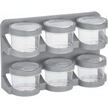 Daisy Home 6’lı Standlı Baharatlık Plastik Şeffaf Kaşıklı Baharat Standı Duvara Asılabilir ve Masa Üstü Kullanılabilir Baharat Seti Mutfak Organizer
