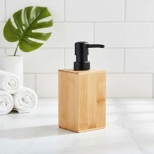 Daisy Home Bambu Sıvı Sabunluk | Ahşap El Sabunu, Losyon ve Şampuan Dispenseri | Modern Banyo, Mutfak ve Lavabo Düzenleyici (255ML) | Kare Bambu Sıvı Sabunluk | Mat Siyah Pompalı Ahşap Sabun Şişe