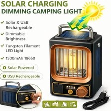 Daisy Home Solar ve USB Şarjlı Kamp Lambası – Dimmer Ayarlı Tungsten Filament Led, Gece Lambası, Taşınabilir Solar Işık, Kamp, Ev ve Araç Için Aydınlatma