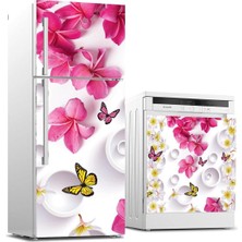 Daisy Home Buzdolabı ve Bulaşık Makinası Beyaz Eşya Kaplama Pembe Çiçek Kelebek