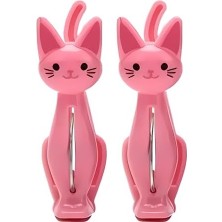 Daisy Home Pembe Kedi Şeklinde Havlu Mandalı, Plaj ve Çamaşır Için Dekoratif Plastik Klips, 2'li Set