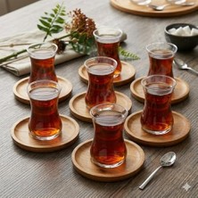Daisy Home Çay Bardağı ve Bambu Ahşap Altlık Seti, 6 Bardak ve 6 Altlık, Şeffaf Cam, Doğal Bambu