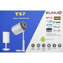 Daisy Home Ts7 13 Projektör, 90 Derece Gimbal, 720P Çözünürlük, 230 Ansı Lümen, Wi-Fi 6, Bluetooth 5.4, 4K Destekli, Otomatik Düzeltme, 60-120 Inç Görüntü, Beyaz
