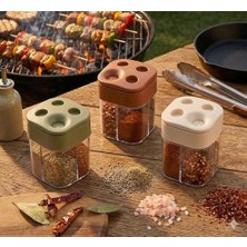 Daisy Home 4 Bölmeli Döner Kapaklı Pratik Baharatlık - Modern Tasarım Şeffaf Baharat Kavanozu (1'li, 2'li ve 3'lü Paket Seçenekleri - Karışık Renk) (3)