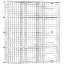 Daisy Home 12 Bölmeli Beyaz Renk Metal Tel Portatif Organizer Oyuncak Dolabı Kitaplık Raf Elbise Dolabı