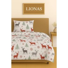 Daisy Home Ezgi Tek Kişilik Desenli Nevresim Takımı, 155 x 230 Cm, Geyik Motifli, Kırmızı,%80 Pamuk