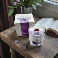 Daisy Home Lavanta Kokulu Ahşap FITILLI%100 Soya Mum - Şeffaf Bardak Lila Renkli Aromaterapi 150CC