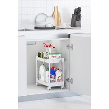 Daisy Home Beyaz 2 Katlı Tekerlekli Düzenleyici Mutfak ve Banyo Rafı
