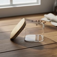 Daisy Home 400 ml Bambu Kapaklı Kare Cam Saklama Kabı - Dikey Çizgili Rölyef Desenli Vakumlu Kahvaltılık ve Erzak Kabı (10X10X6 Cm)