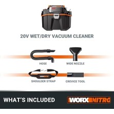 Daisy Home Worx WX031.9 20VOLT 200W/16KPA Li-Ion Kömürsüz Esnek Hortumlu Profesyonel Şarjlı Islak/kuru Süpürge & Üfleme (Akü Dahil Değildir)