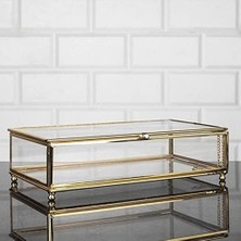 Daisy Home Metal Çerçeveli Cam Sunumluk, Kapaklı Sandık, Çikolata Şeker ve Takı Kutusu, 25X15 cm (Altın)