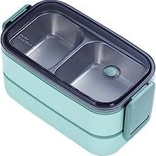 Daisy Home Bento 1400ML Lunchbox Iki Katlı 2 Bölmeli Çelik Sefer Tası Yemek Kutusu (Yeşil)