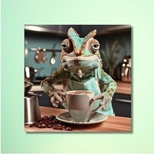 Daisy Home Kare Kanvas Kahve Köşesi Cafe Tablosu Barista Bukalemun, 40 x 40