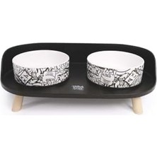 Teknocan Altıtude Urban Style 2li Mama Kabı Standı Black&white