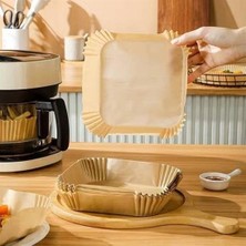 Teknocan 50 Adet Air Fryer Pişirme Kağıdı Tek Kullanımlık Hava Fritöz Yağ Geçirmez Yapışmaz Kare Tabak Model