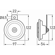 Teknocan Korna B36-24V - 105DB(A) - Frekans Aralığı: 335Hz - Düşük Ses - Elektrikli - Ece Onaylı - Gövde Rengi: Gri/siyah - Yassı Soket Bağlantısı - Miktar: 1 Horn