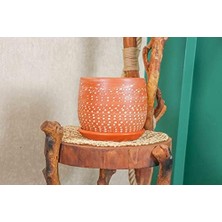 Teknocan Ev Dekorasyon Beyaz Nokta Desenli Doğal Tabaklı Terracota Toprak Saksı Saksılık Salon Çiçeklik 19 cm