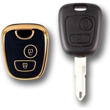 Teknocan Autohan Keys 206 106 Partner C1 C3 Berlingo Için Siyah Altın Anahtar Kumanda Kılıfı, 2 Düğmeli