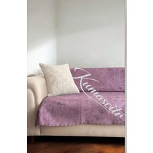 Kumaşçıtr Kaymaz Tabanlı Lüks Kadife Koltuk Kanepe Çekyat Örtüsü - Konforlu Lila Damar Desenli 170X210 cm