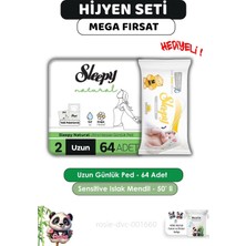 Teknocan Natural Ultra Hassas Hijyenik Günlük Ped Uzun 64 Adet, Sensitive 50'li Islak Mendil ve Rosıe