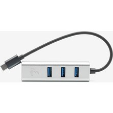 Teknocan Type-C To Lan ve 3x USB Alüminyum Adaptör Gümüş