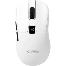 Teknocan Rajin Strike Üç Modlu Kablosuz & Kablolu 12800 Dpi LCD Ekran & Makro Yazılımlı Kablosuz Gaming Mouse - Beyaz (2.4 Ghz Kablosuz + Bt5.1 + Type-C ile Kullanım Desteği)