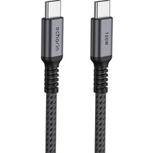 Teknocan Şarj ve Veri Aktarım Kablosu 20V5A, Type C'den Type C'ye, 100W, Çift Kat Örgülü (Gri, 2 Metre)