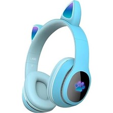 Teknocan Kedi Kulak Rgb LED Işıklı Kablosuz Bluetooth Kulaklık Mikronlu Hafıza Kartı Girişli Kedi Kulaklık (Mavi)