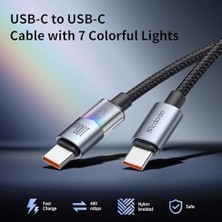 Teknocan CA-8200 Type-C To Type-C 100W 7 Renkli LED Işıklı Şarj Data Kablosu