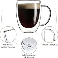Teknocan Çift Duvarlı Cam Kahve Fincanı 250ML (2’li Set) – Dayanıklı, Mikrodalga ve Bulaşık Makinesi Uyumlu, & Soğuk Içecekler Için