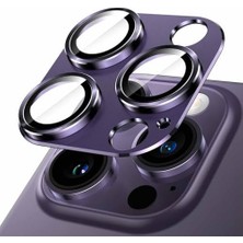 Teknocan 14 Pro / 14 Pro Max ile Uyumlu Tek Parça Alüminyum Kamera Lens Koruyucu - Darbeye Dayanıklı, Güçlü Yapışkanlı, Kılıf Dostu Metal Temperli Cam Kamera Kapağı - Derin Mor