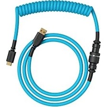 Teknocan Gaming Premium Coiled Klavye Kablosu - Altın Kaplama Usb-A (Pc) Usb-C (Klavye), Kablo Karışıklığına Karşı Koruma, Çift Örgülü Kılıf, 5 Kutuplu Aviator Fiş - Electric Blue
