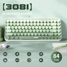 Teknocan Kablosuz Bluetooth Retro Sessiz Klavye – Yuvarlak Tuşlu, Kedi Süs Aksesuarı, 84 Tuşlu, Taşınabilir, Akıllı Uyku Modu, Ergonomik Tasarım, Tablet Telefon Uyumlu, Ajazz AJ308I Yeşil