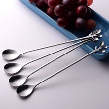 Teknocan Uzun Kaşık, 10 Adet 18 cm Yaprak Saplı Çay Kaşığı Seti, Ayna Parlatma Işlemli, Kokteyl Karıştırma, Sundae, Tatlı Kabı Için Mükemmel, Gümüş Paslanmaz Çelik Tatlı Kaşığı