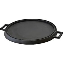 Teknocan Döküm Yuvarlak Çift Yön Izgara Tavası Döküm Demir Yekpare Çift Kulplu ÇAP(Ø)34CM.